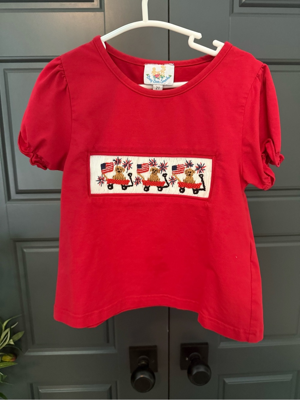 BBS Smocked Patriotic Pup Wagon Tee - 2T